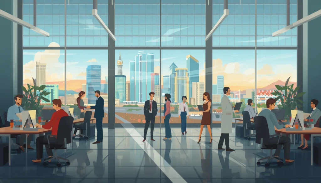 Las Vegas business office using fully managed IT services with employees collaborating in a modern workspace